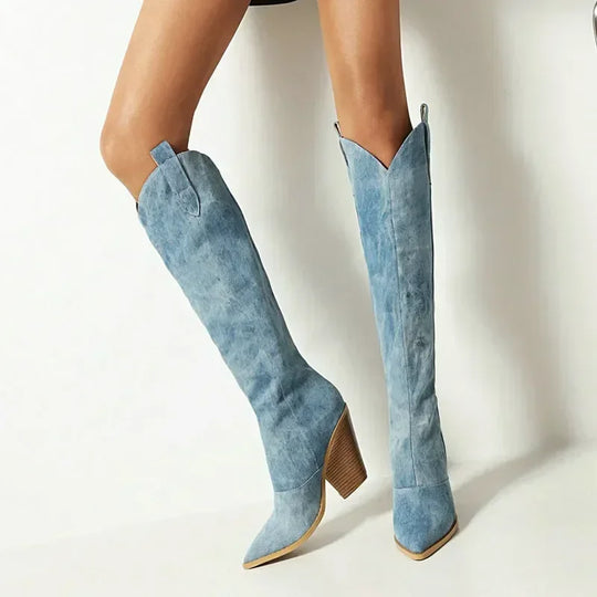 R&B | Knielange Denim Stiefel