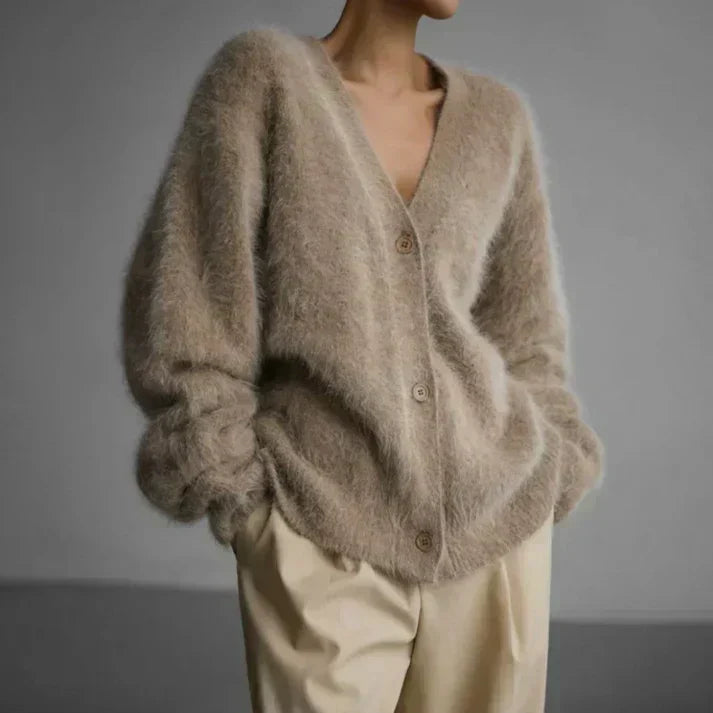R&B | Übergröße Flauschiger Damen Cardigan mit Knöpfen