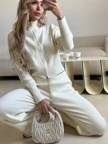 R&B | Damen 2 Teiliges Loungewear Satz mit Reißverschlussjacke und Weitem Hosen