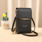 R&B | Leder Smartphone Clutch Damen Handtasche mit Touchscreen-Fenster