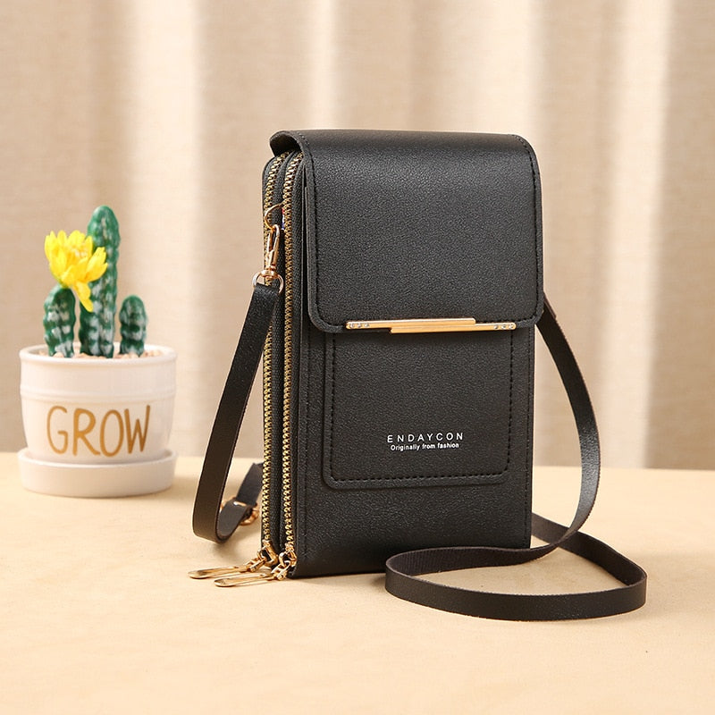 R&B | Leder Smartphone Clutch Damen Handtasche mit Touchscreen-Fenster