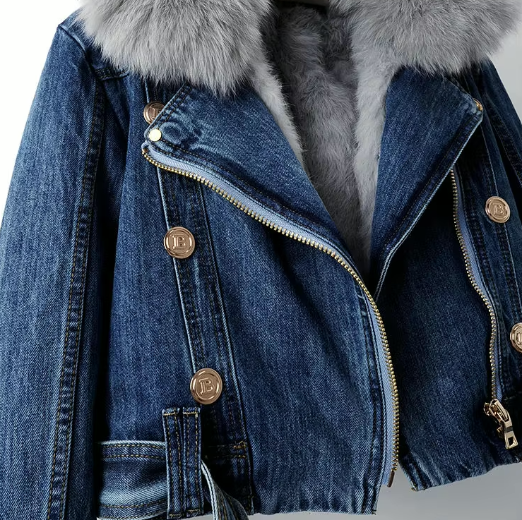 R&B | Jeansjacke mit Kunstfellkragen