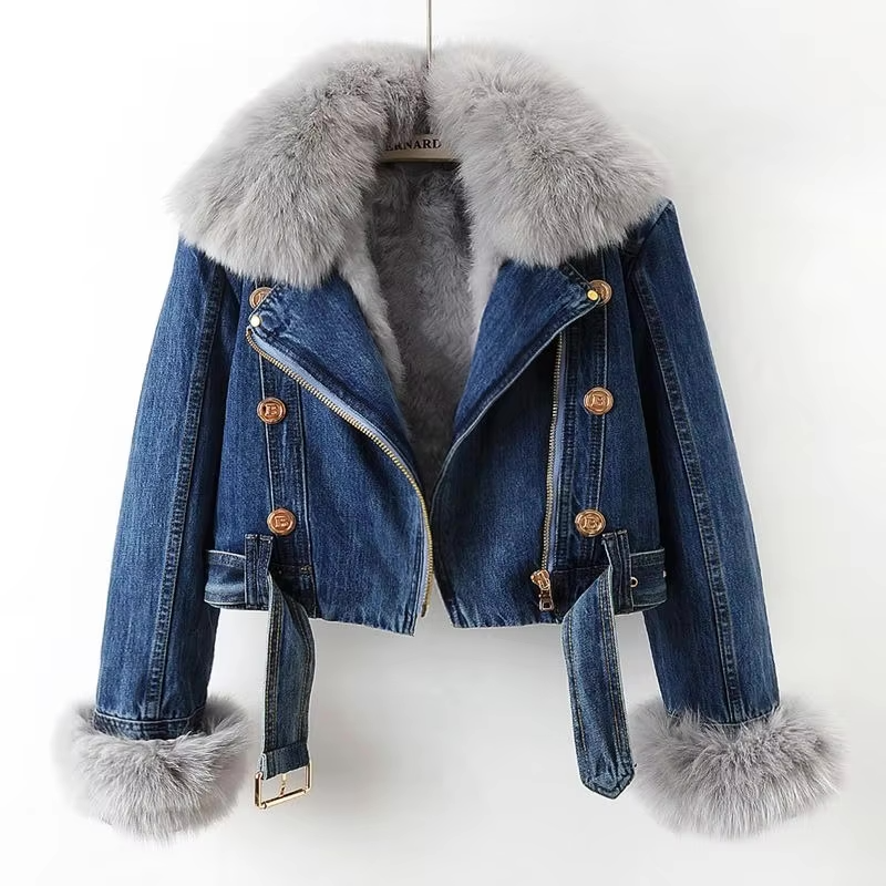 R&B | Jeansjacke mit Kunstfellkragen