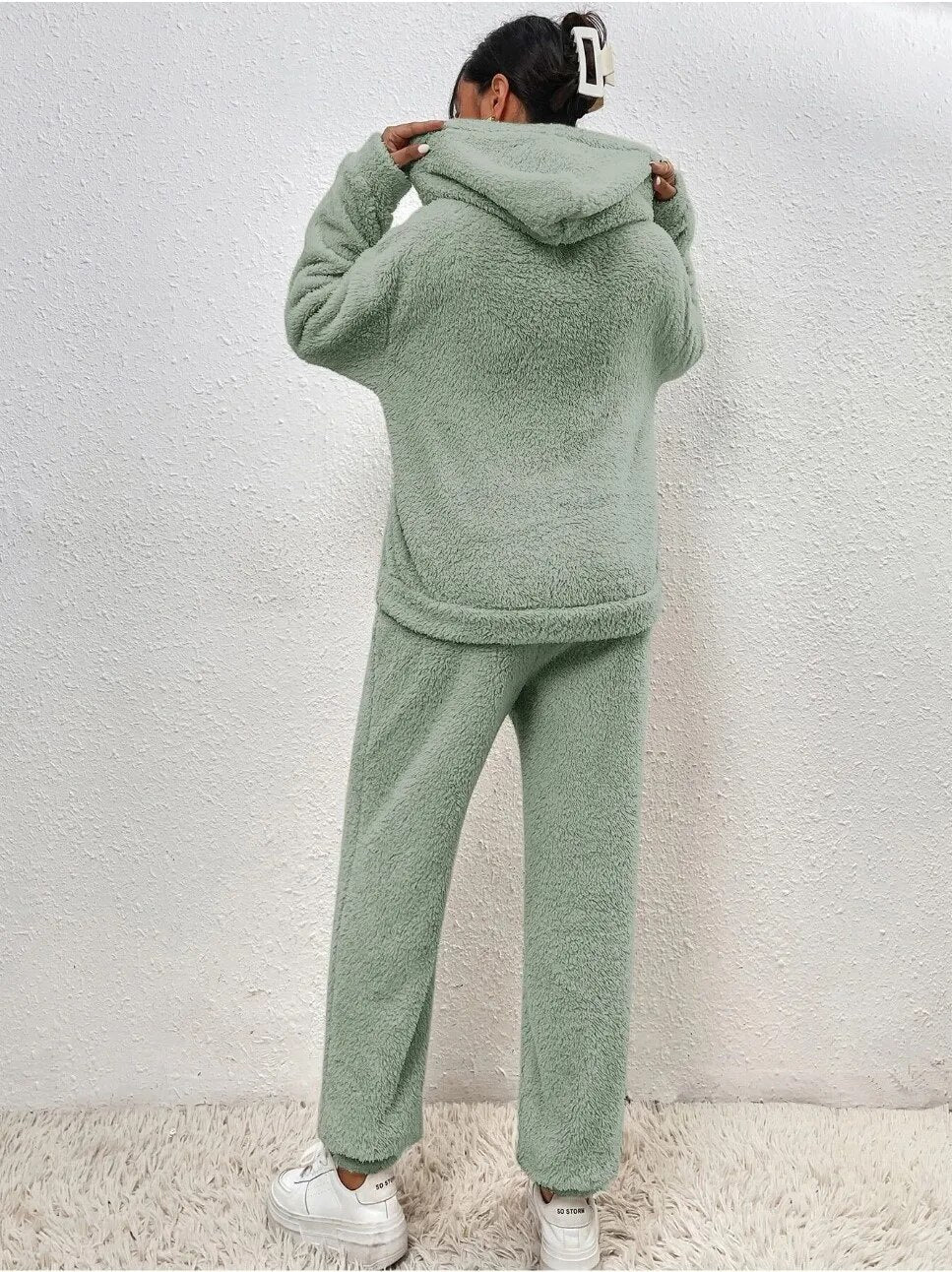 R&B | Weiche Teddyjacke Damen Loungewear Satz mit Kapuze