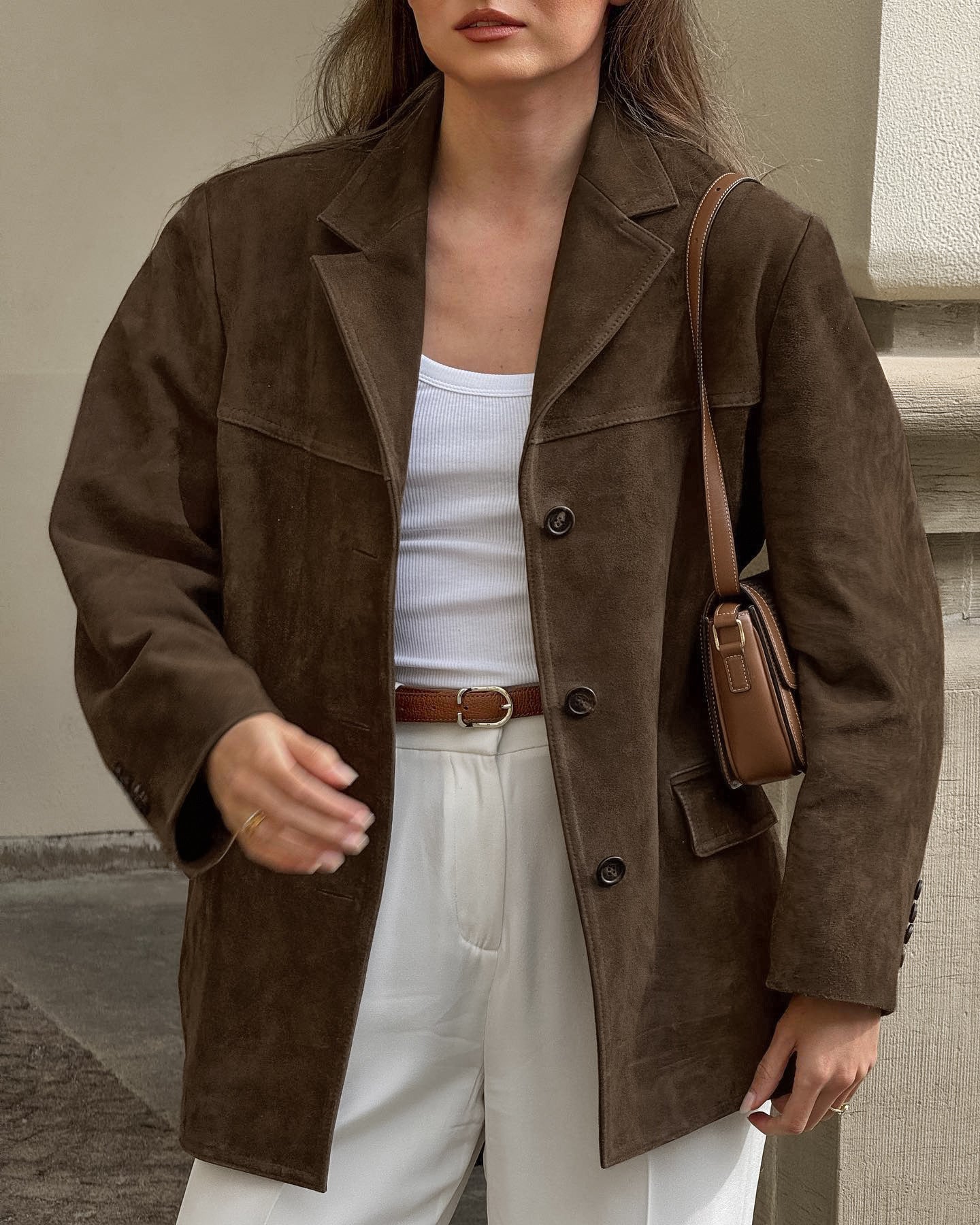 R&B | Weite Wildlederjacke mit retro Samt-Revers Loise
