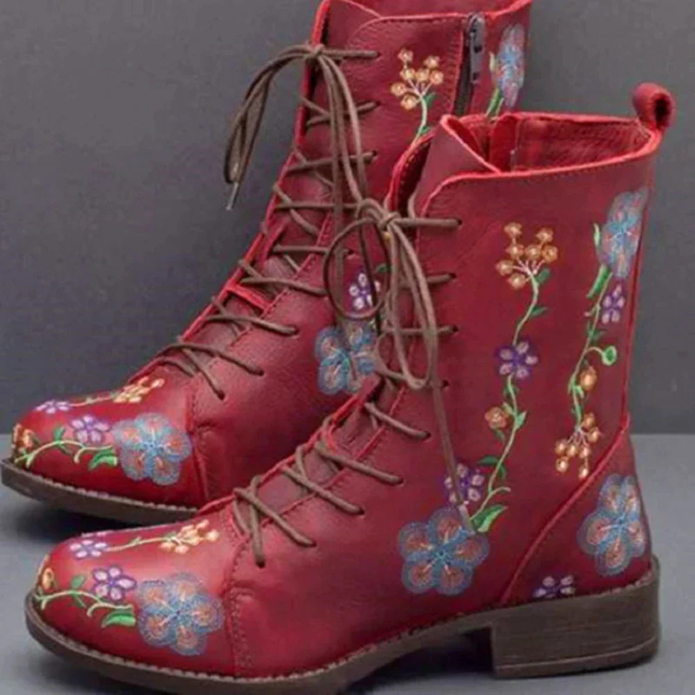 Bestickte Blumenstiefel mit Schnürung R&B