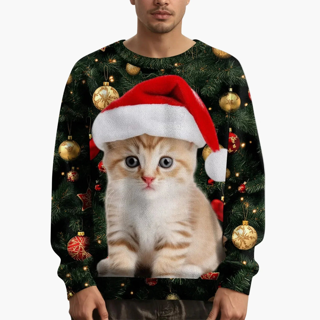 R&B | Weihnachtspullover mit Katzenmotiv und Festlichem Design - Lustiger Weihnachtssweater für Weihnachten und Winter