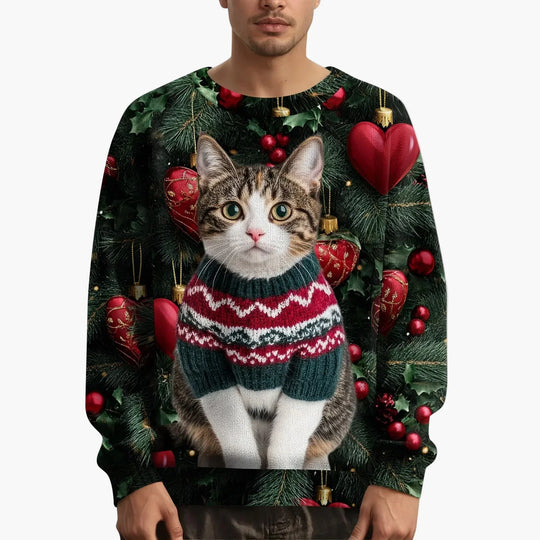 R&B | Weihnachtspullover mit Katzenmotiv und Festlichem Design - Lustiger Weihnachtssweater für Weihnachten und Winter