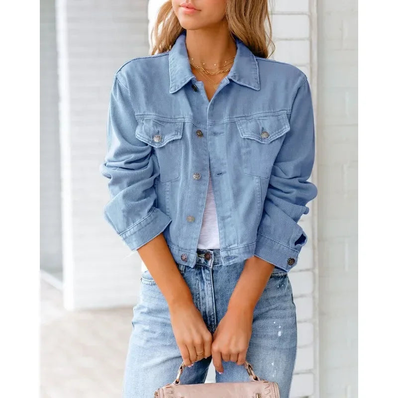 R&B | Kurze Taschenjacke Mode Streetwear Einfache Knopf Trend Frauen Denim Jacken Lange Ärmel Herbst Neu Denim Denim Jacken