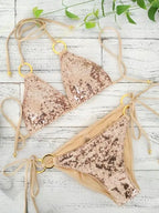 Heidi-Mode | Neu Sexy Bikinis Pailletten Goldfarbe Frauen Bandage Bikini Set Push-Up Vorgepolsterter Bh Badeanzug Set Bademode