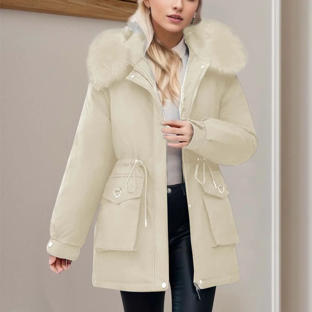 R&B | Winter-Windbreaker mit Kapuze, Durchgehendem Reißverschluss, Taillenzug und Taschen