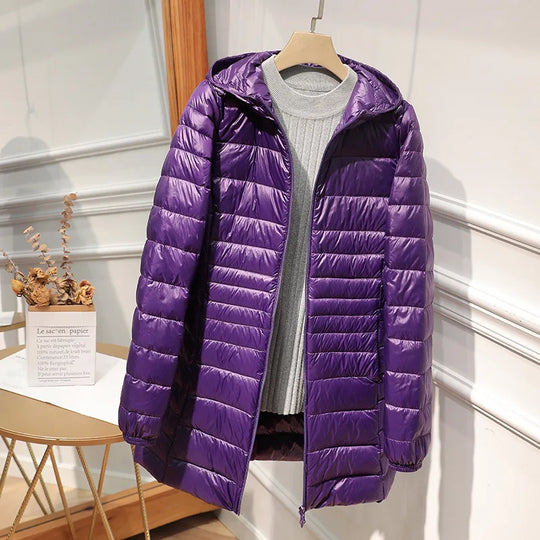 R&B - Lange Daunenjacke für Frauen mit Kapuze