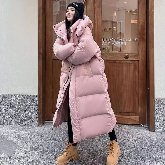 R&B | Lange Pufferjacke mit Kapuze für Damen - Winter