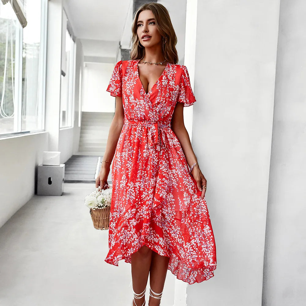 R&B | Kurzarmkleid mit V-Ausschnitt für Frauen
