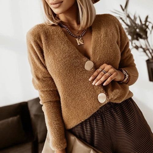 R&B | Strickjacke Weiche Strickware V-Ausschnitt Große Knöpfe Lockere Passform