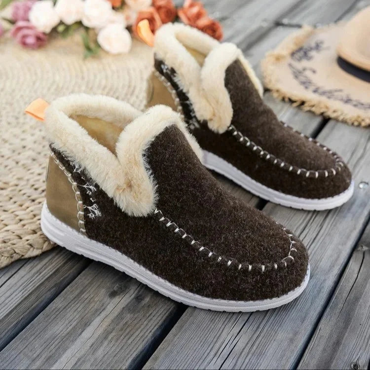 R&B | Knöchelstiefel – Filz-Obermaterial – Faux-Fur-Futter – Slipper – Lässiger Schnitt
