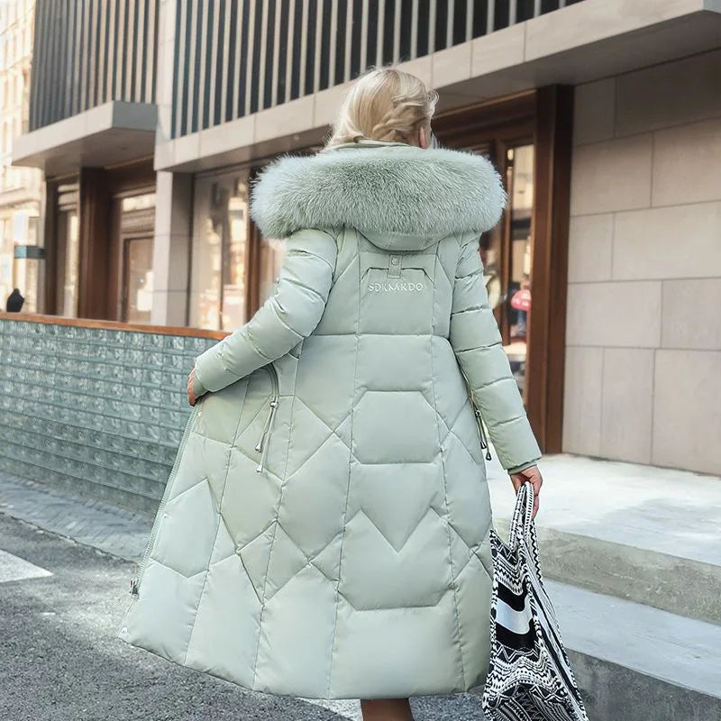 R&B | lange Damenjacke - Winterjacke mit Kunstpelzkragen