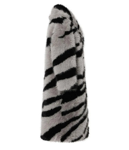 R&B | Langer Pelzmantel Damen mit Tierdruck - Luxuriöses & Stilvolles Winterdesign