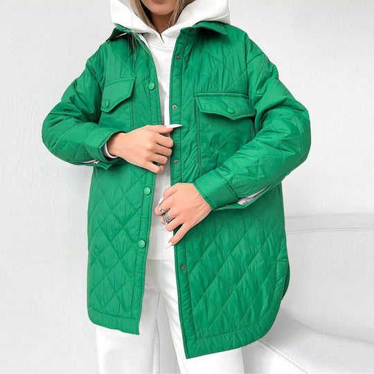 R&B | Lange Steppjacke mit Druckknopfverschluss für Frauen Ideal für Den Winter