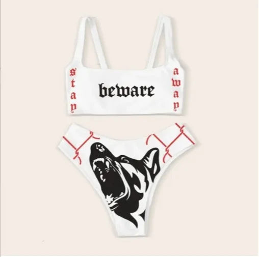 R&B | Sexy Goth Bikini Frauen Buchstaben Totenkopf Druck Badeanzug Split Badeanzug Hohe Taille Gotische Bikini Set Strandoutfits