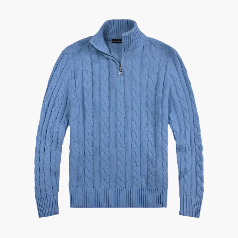 R&B | Pullover mit Zopfmuster und Halbem Reißverschluss - Eleganter Freizeit-Strickpullover