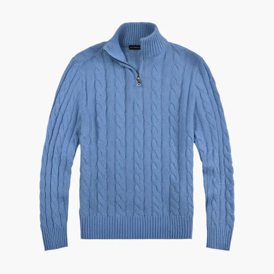 R&B | Pullover mit Zopfmuster und Halbem Reißverschluss - Eleganter Freizeit-Strickpullover