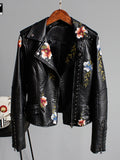 R&B | Damenlederjacke mit Eleganten und Schicken Bestickten Blumen