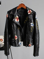 R&B | Damenlederjacke mit Eleganten und Schicken Bestickten Blumen