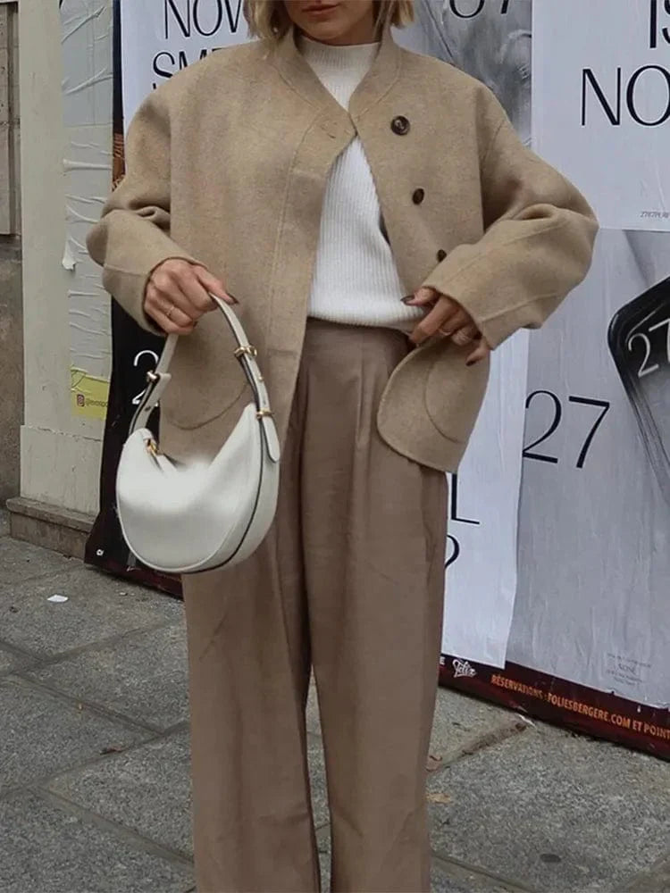 R&B | Übergröße Wolljacke mit Asymmetrischer Knopfleiste und Großen Taschen
