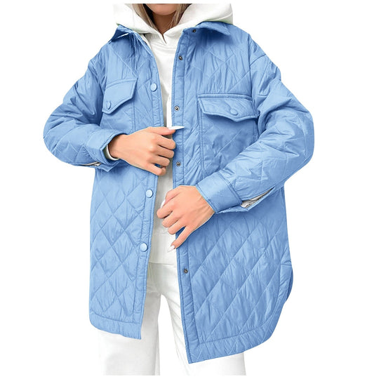 R&B | Lange Steppjacke mit Druckknopfverschluss für Frauen Ideal für Den Winter