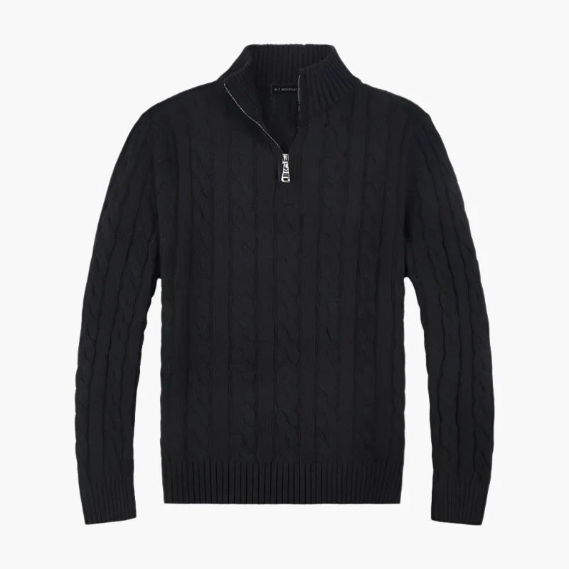 R&B | Pullover mit Zopfmuster und Halbem Reißverschluss - Eleganter Freizeit-Strickpullover