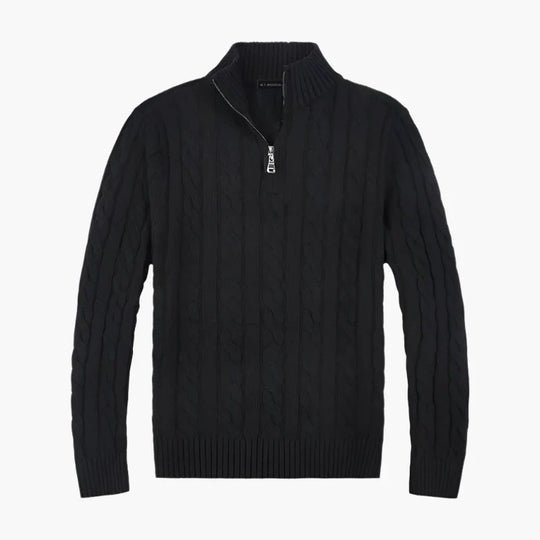 R&B | Pullover mit Zopfmuster und Halbem Reißverschluss - Eleganter Freizeit-Strickpullover