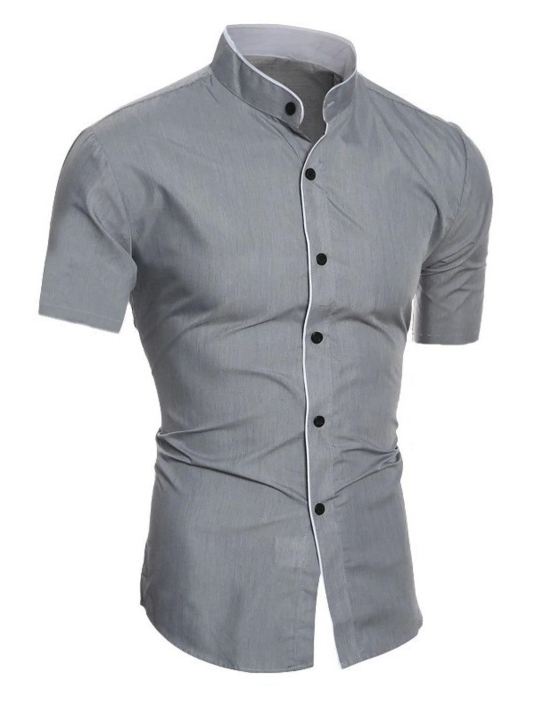 R&B | Herren Slim Fit Stehkragenhemd Kurzarm