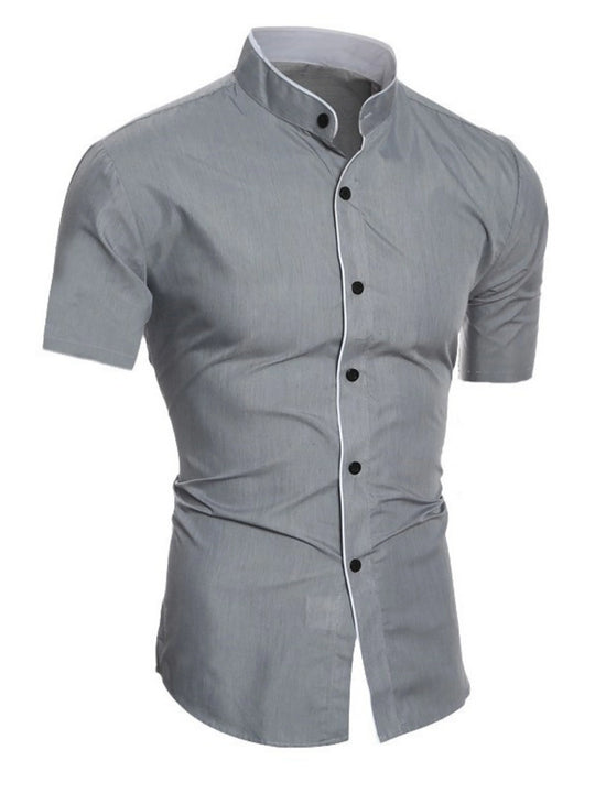 R&B | Herren Slim Fit Stehkragenhemd Kurzarm