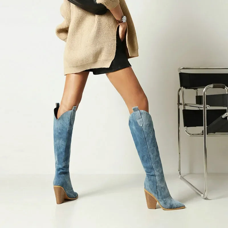 R&B | Knielange Denim Stiefel
