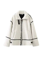 R&B | Lässige Jacke mit Pelzkragen und Farbblockierung