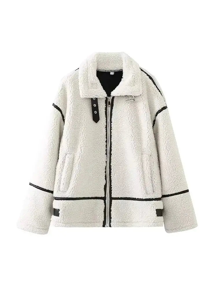 R&B | Lässige Jacke mit Pelzkragen und Farbblockierung