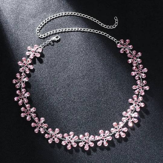 R&B | Mode Pink Crystal Flowers Choker Necklace Statement Accessories Mode Frauen Rhinestone Collar Necklace Schlüsselbein Schmuck Ins