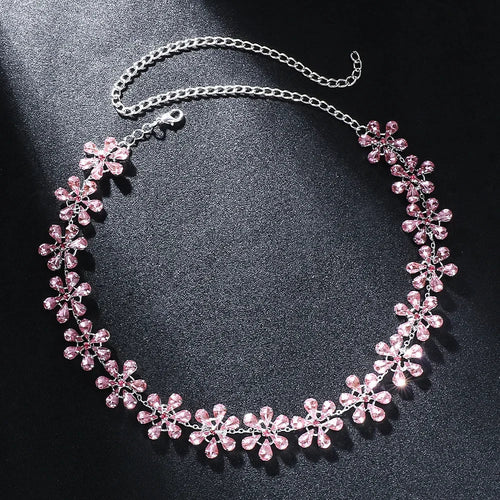 R&B | Mode Pink Crystal Flowers Choker Necklace Statement Accessories Mode Frauen Rhinestone Collar Necklace Schlüsselbein Schmuck Ins