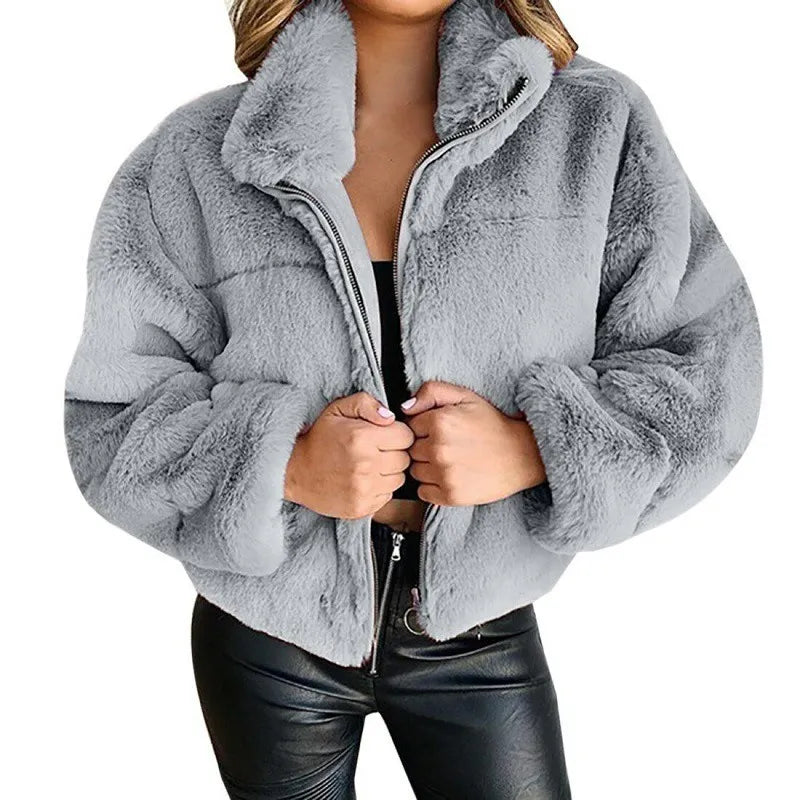 R&B | Faux-Fur-Jacke - Übergroßer Schnitt - Hoher Kragen - Volle Reißverschluss - Weich & Gemütlich