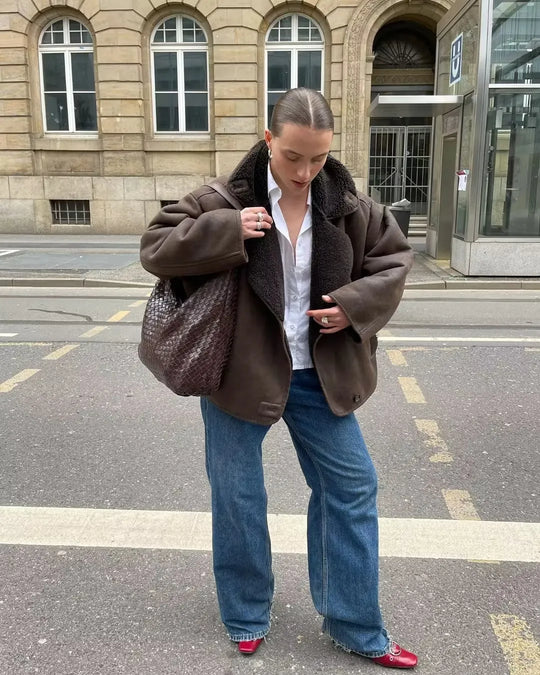 R&B | Warme PU-Jacke mit Taschen für Frauen