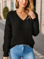 R&B | Solid V-Ausschnitt Strickpullover