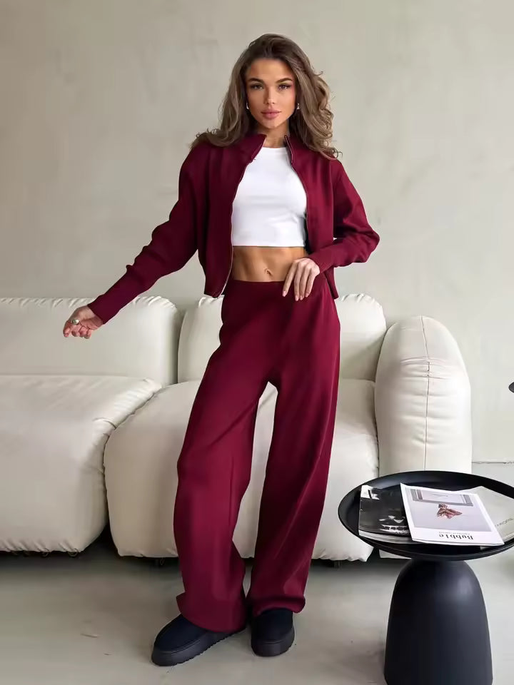 R&B | Damen 2 Teiliges Loungewear Satz mit Reißverschlussjacke und Weitem Hosen
