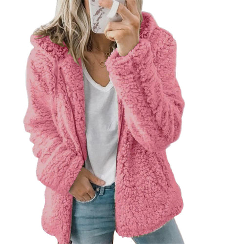 R&B | Damenmode Eleganter Bären Teddy Pelzmantel: Weicher Fleece Mantel mit Taschen und Reißverschluss