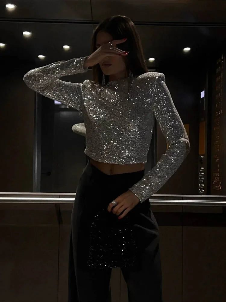 R&B | Elegantes Pailletten-Cropped-Top