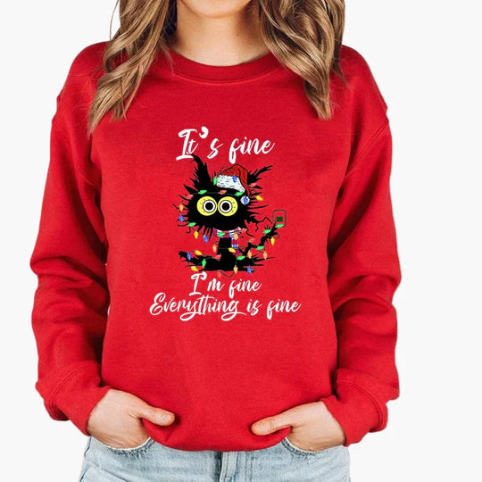 R&B | Weihnachtspullover mit Katze und Lichterkette - Lustiger Winter-Sweater für Katzenliebhaber