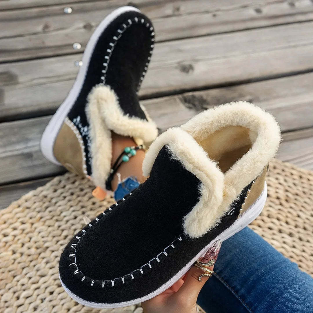 R&B | Knöchelstiefel – Filz-Obermaterial – Faux-Fur-Futter – Slipper – Lässiger Schnitt