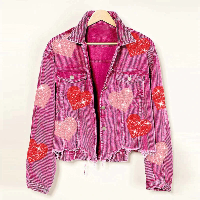 Cordjacke aus Cord mit Paillettenherz
