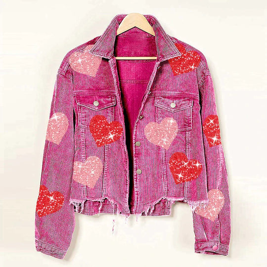 Cordjacke aus Cord mit Paillettenherz