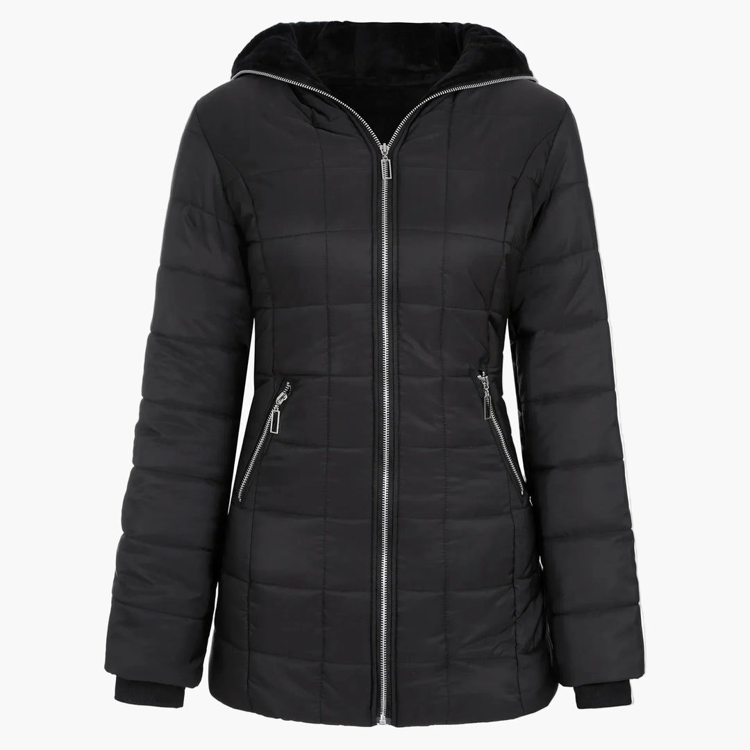 R&B | Winter Steppjacke mit Kapuze und Asymmetrischem Reißverschluss - Modische Outdoorjacke für Kalte Tage
